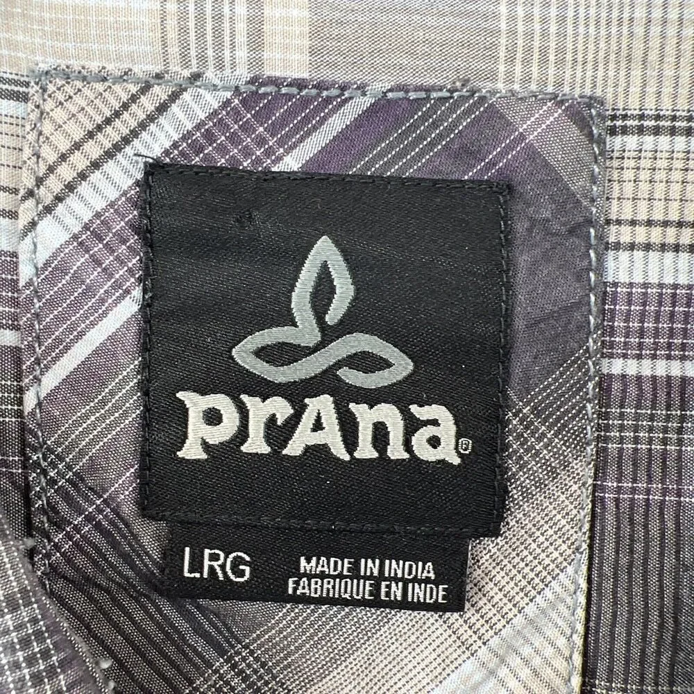 prAna Mens Large L/S‎ Button Down Tartan Madras Plaid Shirt Snap Hiking Outdoor